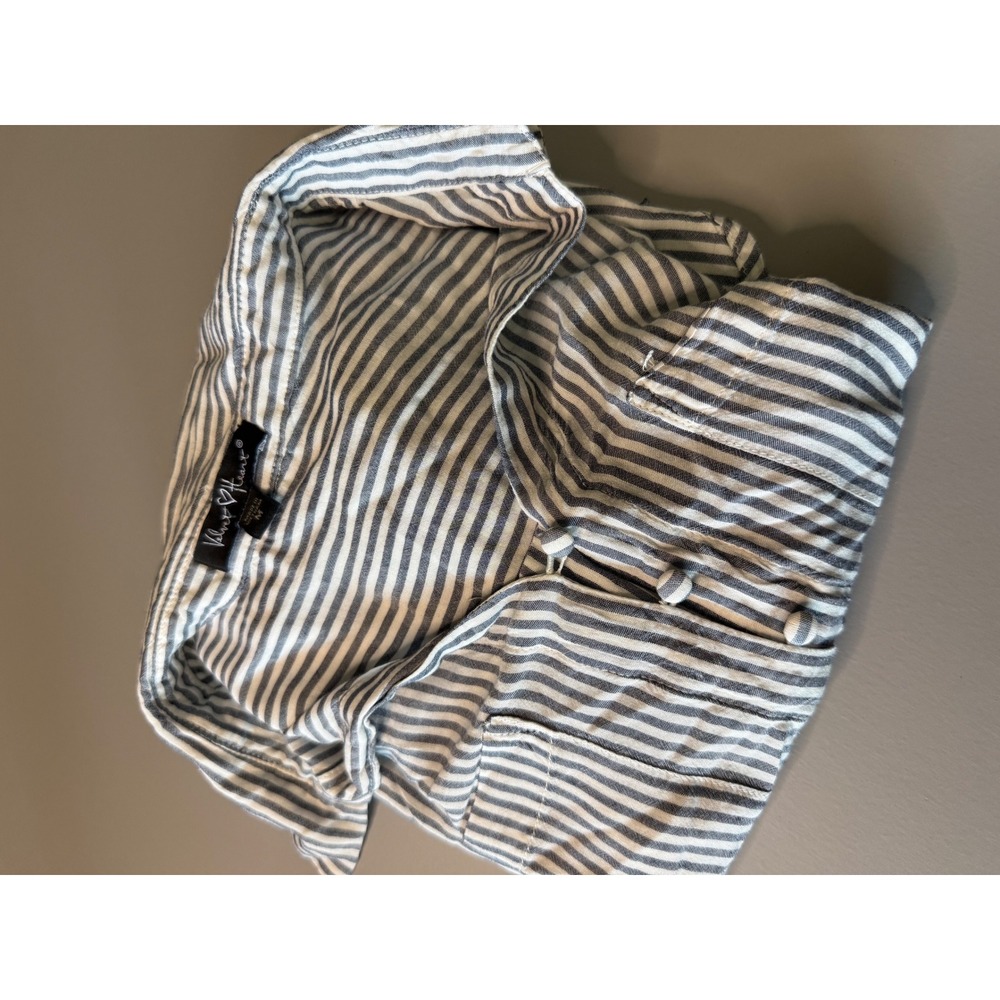 Velvet Heart Blue White Striped High Low Button Down Blouse Women Medium